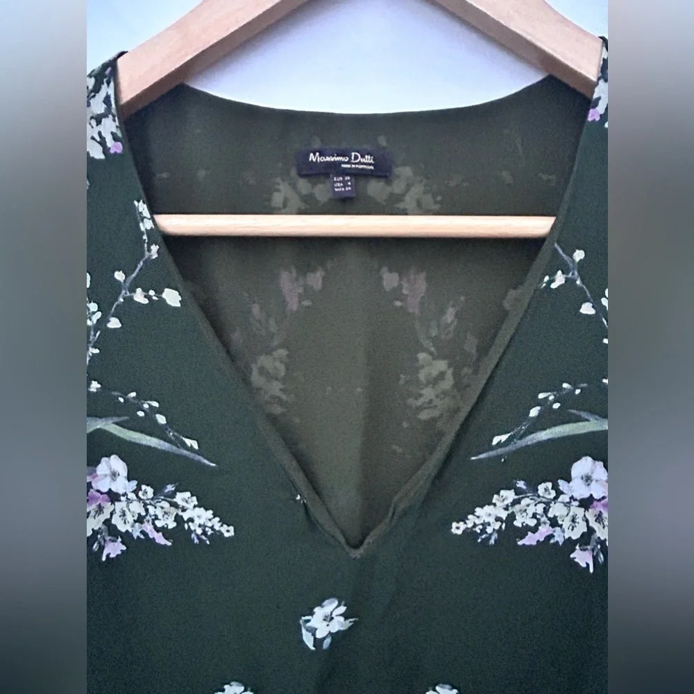 Massimo Dutti womens Sz 4 Green
Floral midi Dress V-Neck lined side zip
pullover - Picture 4 of 8
